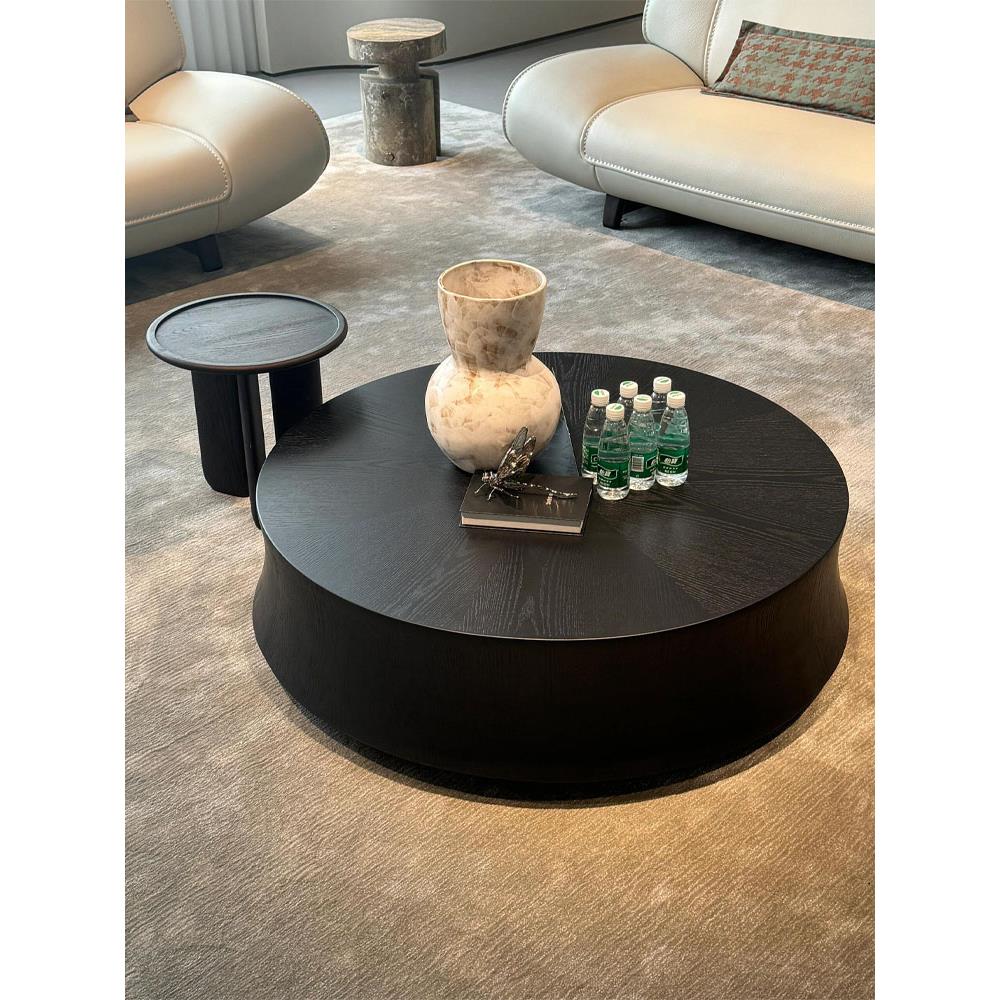 法式小户型家用客厅意式极简轻奢高级感现代简约实木圆形茶几中古