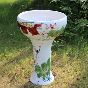 景德镇陶瓷落地立柱式鱼缸特大号金鱼缸睡莲荷花缸锦鲤缸风水室外