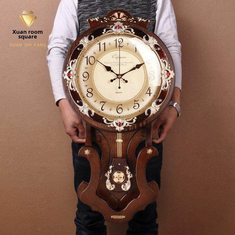 壁钟客厅实木2025新的可访问的豪华高端时钟豪华优雅的大沉默创意,家居饰品,挂钟,淘宝优惠券,粉丝福利购,淘宝优惠卷