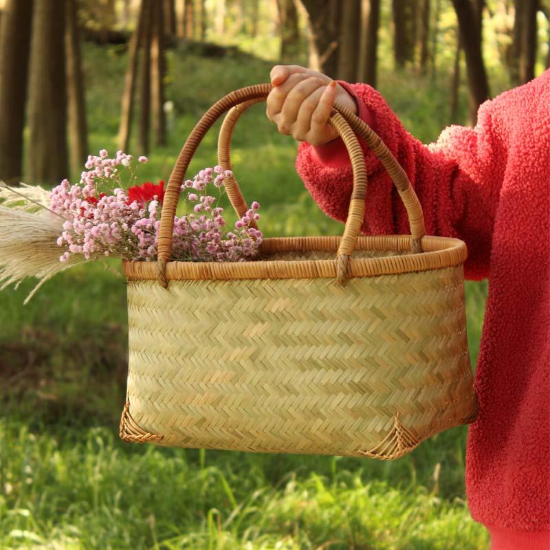 采摘家用手工编织藤编买菜篮子野餐篮子手提篮竹编菜篮子收纳筐