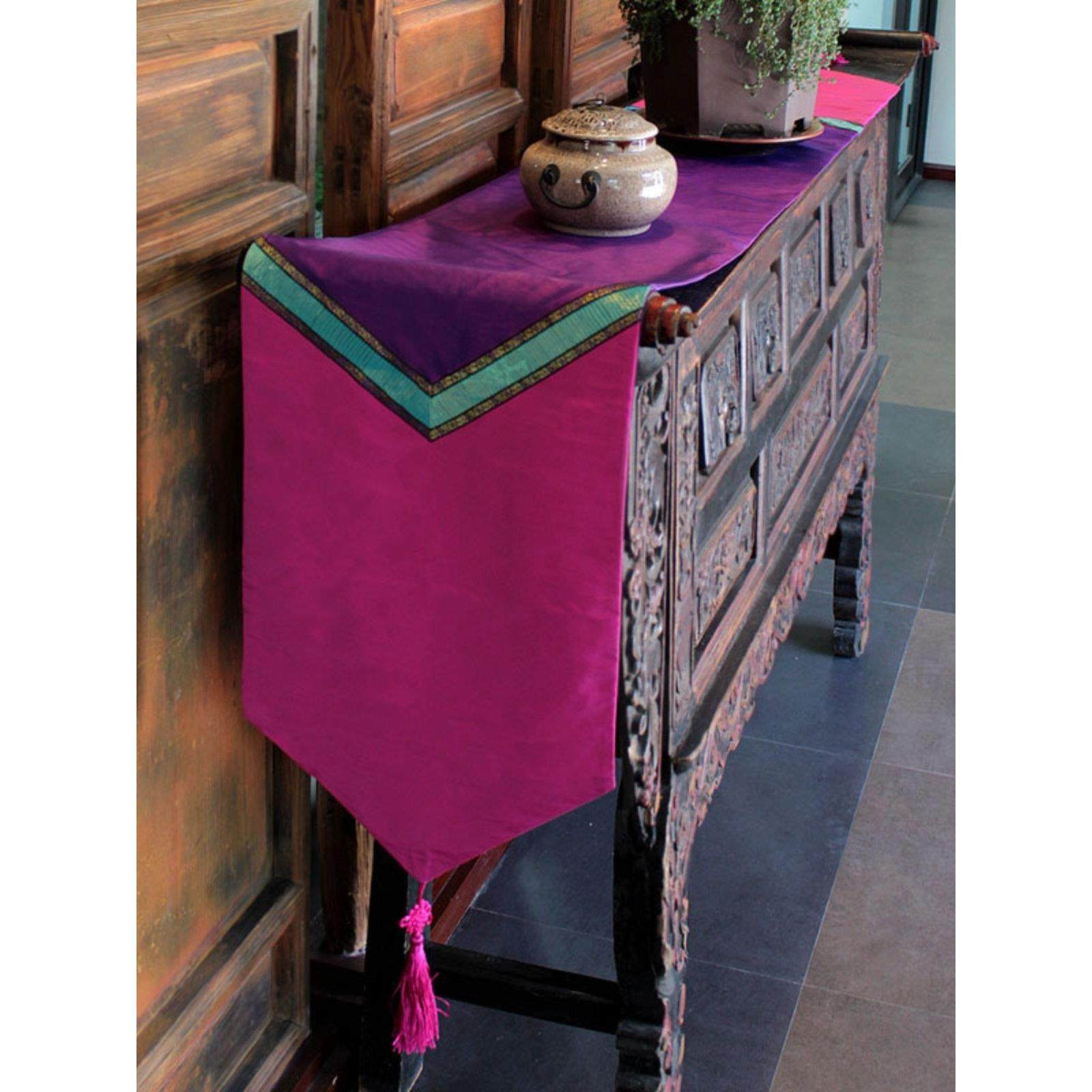 休闲现代东南亚风格塔夫绸紫色中式餐桌咖啡桌桌布桌旗床旗电视柜