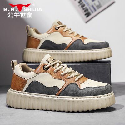 公牛世家男鞋2026新款春季休闲板鞋男高级感百搭复古潮流运动鞋子