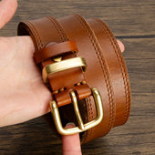 简约百搭裤 女士软头层牛皮针扣牛仔裤 皮带真皮腰带复古时尚 带潮流