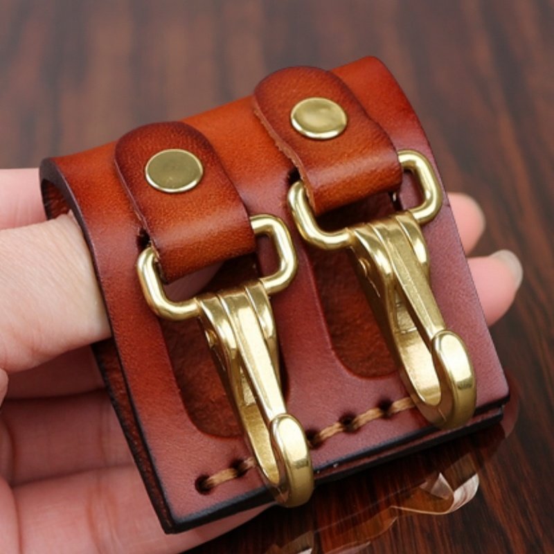 复古手工牛皮腰带穿皮带男士双扣头铜色扣皮带棕色腰挂钥匙扣