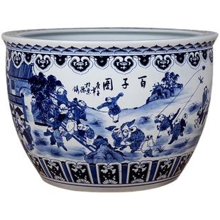 特大号水缸摆件 陶瓷庭院大缸青花百子图家用养鱼荷花睡莲仿古老式