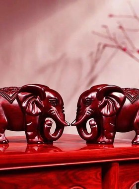 速发红木实木家办公室一对象玄关质居雕刻大象摆件梨木工艺装饰红