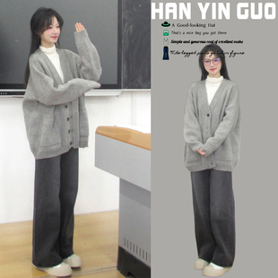 速发秋装穿搭一整套盐系轻熟穿懒三毛衣慵搭韩系高级感韩剧配件套