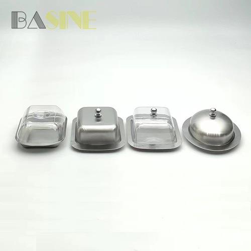 跨境厨房西式不锈钢长方形黄油盒子点心奶酪盒带盖芝士牛油碟