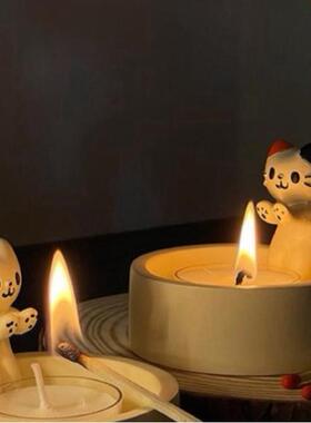 跨境小猫创意烛台卡通猫咪烤火工艺品蜡烛香薰桌面装饰品摆件