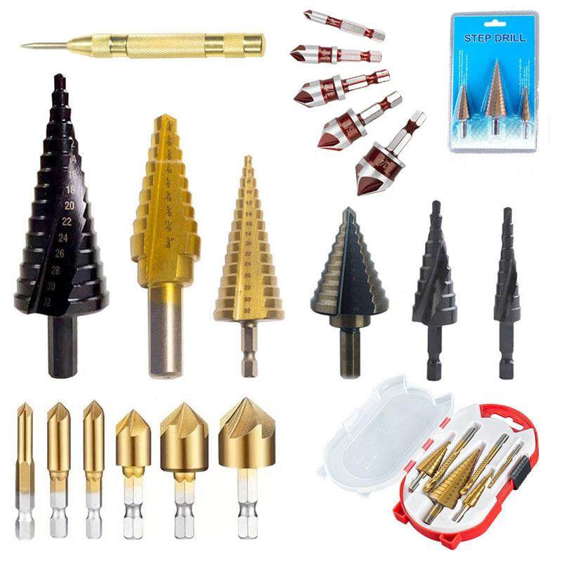 芸贝10件套五刃倒角器木工钻冲阶梯钻金色冲子宝塔钻镀钛金色系列