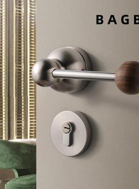 BAGB太空铝门把手磁吸静音卧室房间拉丝银黑色锁实木胡桃木球门锁
