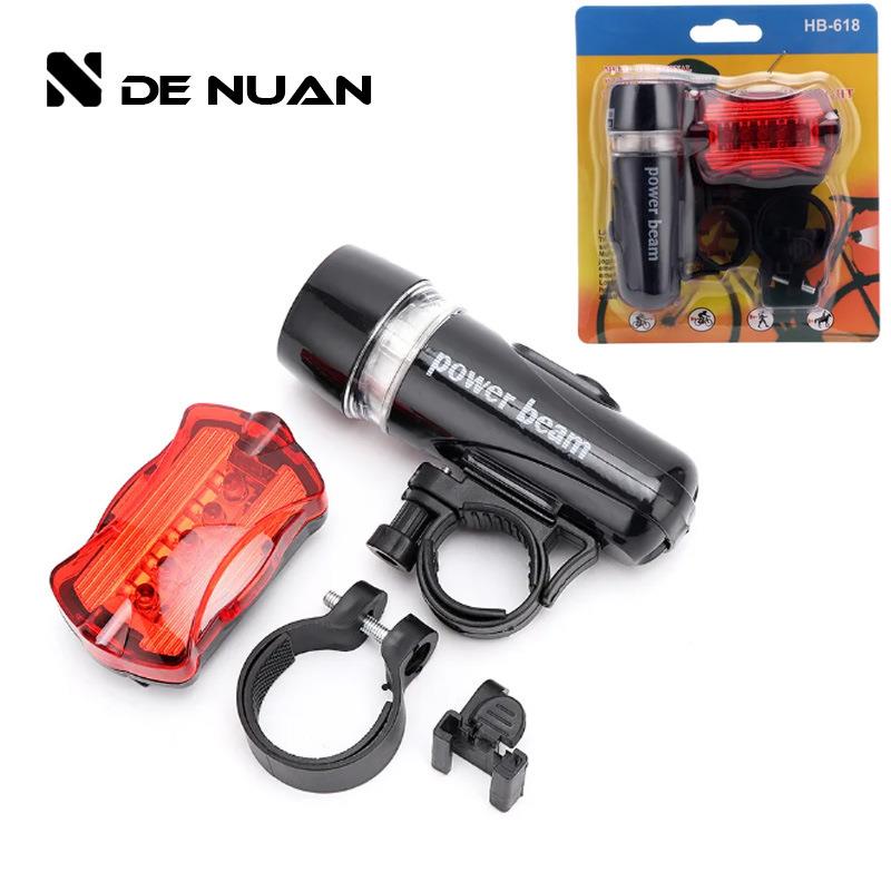 新款自行车套装灯跨境热销山地自行车5LED前P灯+警示蝴蝶尾灯套装