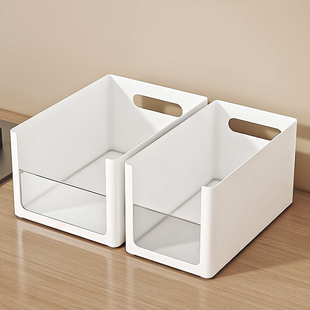 橱柜收纳盒桌面零食杂物化妆品收纳筐深柜直角整理盒厨房储物筐