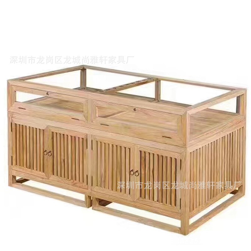 玻璃展柜实木多功能r储存柜新中式仿古字画珠宝展示柜榆木整装
