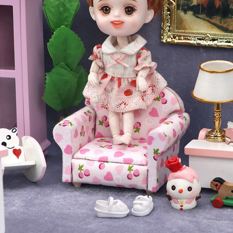 1:12dollhouse娃娃屋迷你家具模型客L厅微场景12分单人爱心沙发