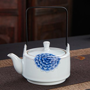 家用陶瓷手工日式 小团花官窑e提梁壶功夫茶具套装 大容量茶壶