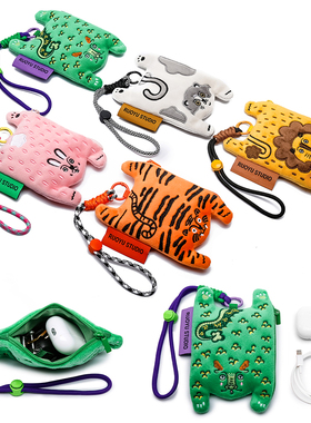 RUOYUSTUDIO若愚工坊原创设计可爱动物秋冬布艺耳机零钱包钥匙包