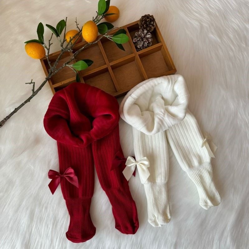 女童宝宝百搭红色打底裤袜加绒不掉档秋冬婴儿大屁屁连脚白色裤袜
