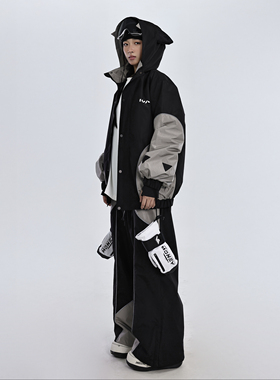 KEEPMONEY黑灰拼色小猫滑雪服滑雪套装单板加厚防水保暖雪服男女