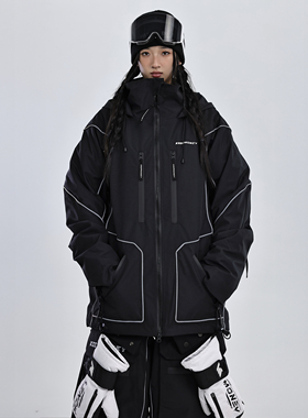 KEEPMONEY耀夜星芒黑色滑雪服男25新款单板反光加绒保暖防水雪服