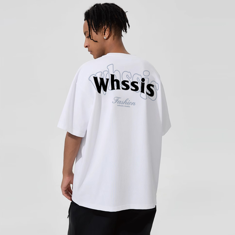 WHSSIS官方店印花短袖夏季新款美式ins潮牌重磅纯棉黑色T恤半袖