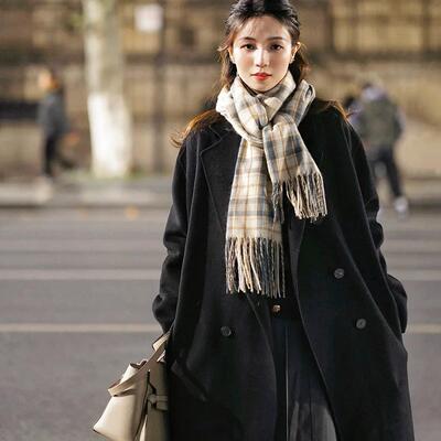 【专柜正版】高端双面羊毛羊绒毛呢大衣双排扣毛呢外套时尚洋xz3