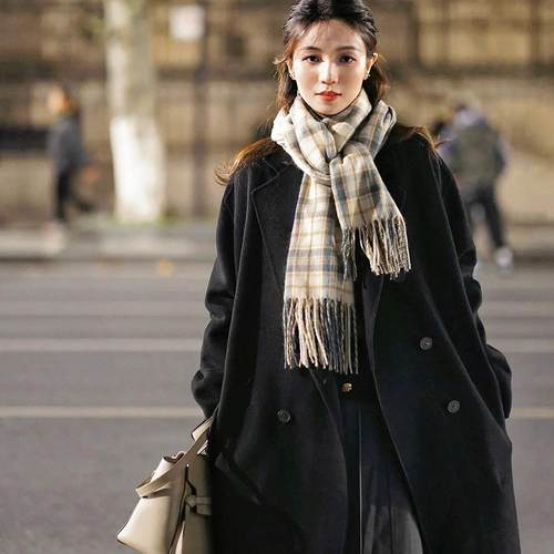 【专柜正版】高端双面羊毛羊绒毛呢大衣双排扣毛呢外套时尚洋xz3