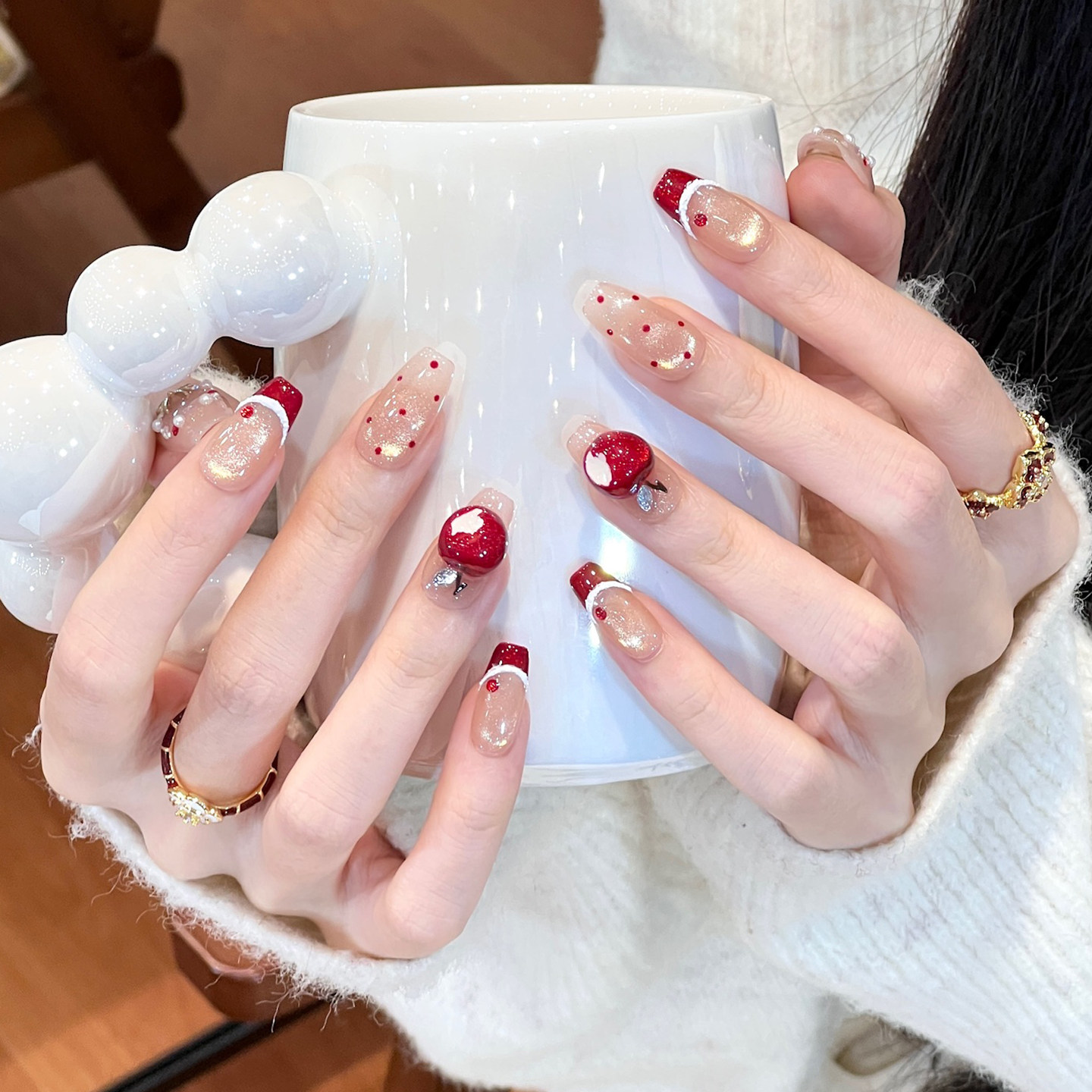 植兔手工平安果美甲穿戴甲2026新年法式红色美甲贴波点猫眼氛围感,彩妆/香水/美妆工具,穿戴甲/甲片,淘宝优惠券,粉丝福利购,淘宝优惠卷