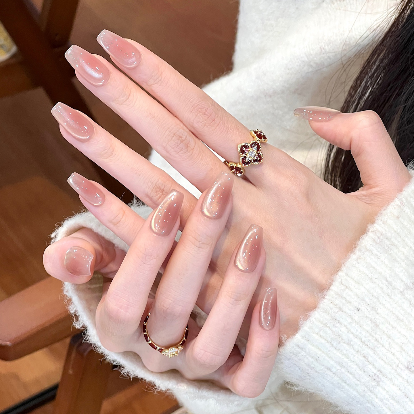 植兔奶茶猫眼手工穿戴甲2026年新款高级秋冬冰透裸色美甲短款贴片,彩妆/香水/美妆工具,穿戴甲/甲片,淘宝优惠券,粉丝福利购,淘宝优惠卷