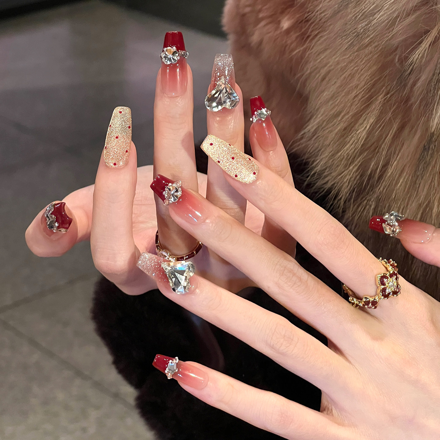 植兔手工穿戴甲中长款法式红色渐变美甲波点猫眼高级感婚纱照甲片,彩妆/香水/美妆工具,穿戴甲/甲片,淘宝优惠券,粉丝福利购,淘宝优惠卷