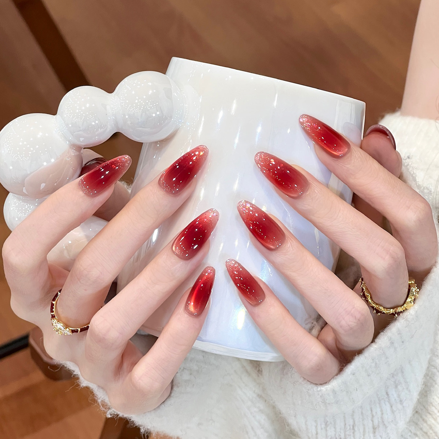 植兔红色猫眼穿戴甲高级感2026年新款中长款显白美甲秋冬成品甲片,彩妆/香水/美妆工具,穿戴甲/甲片,淘宝优惠券,粉丝福利购,淘宝优惠卷