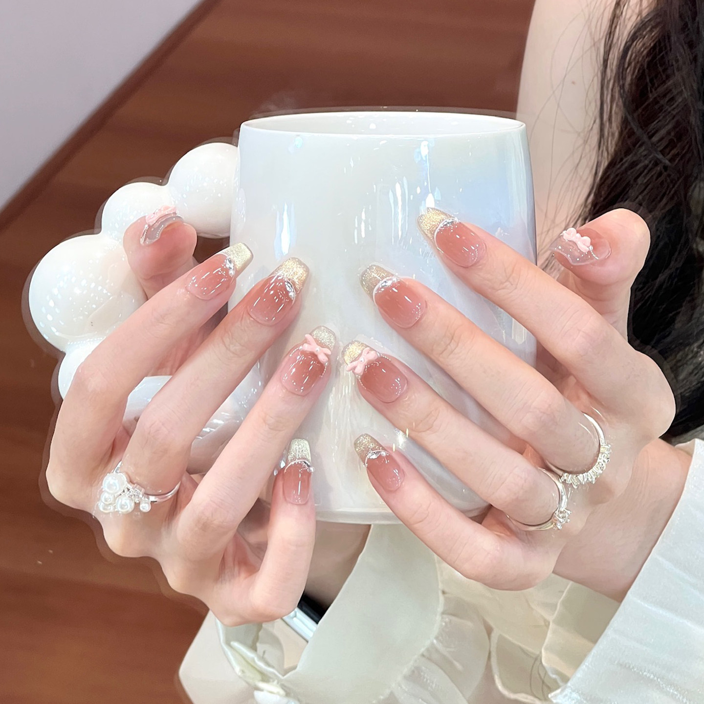 植兔手工穿戴甲法式猫眼冰透裸色系芭蕾蝴蝶结显白高级感美甲贴片,彩妆/香水/美妆工具,穿戴甲/甲片,淘宝优惠券,粉丝福利购,淘宝优惠卷
