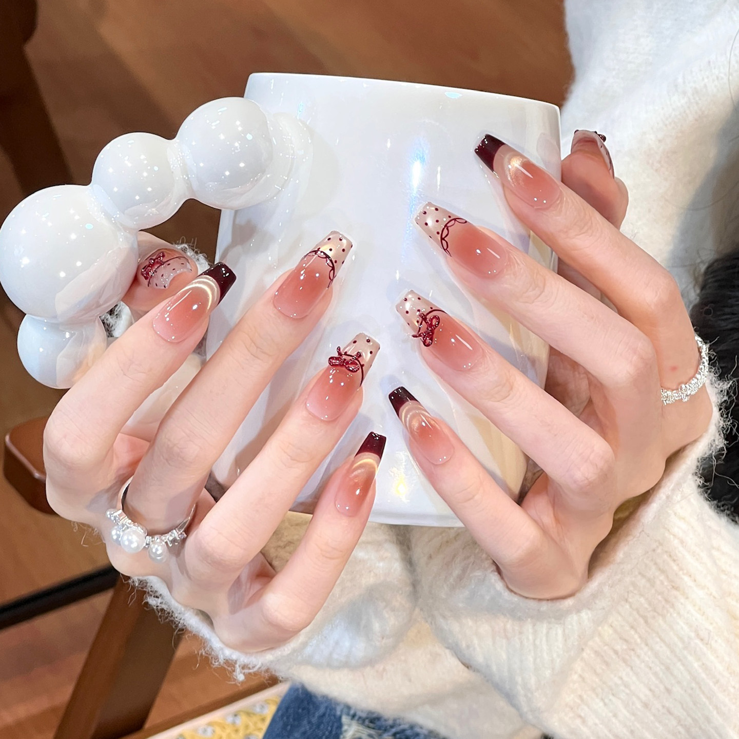 植兔纯手工穿戴甲高级感芭蕾风波点蝴蝶结美甲猫眼显白中长款甲片,彩妆/香水/美妆工具,穿戴甲/甲片,淘宝优惠券,粉丝福利购,淘宝优惠卷