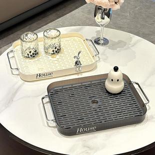 轻奢茶盘家用客厅茶几杯子茶杯水杯沥水托盘放置茶具长方形水果盘