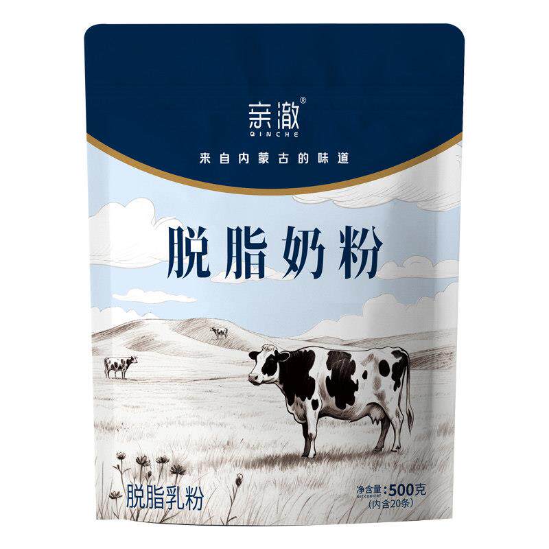 亲澈脱脂纯牛奶粉500克袋装内分小条成人中老年女士营养冲饮代餐