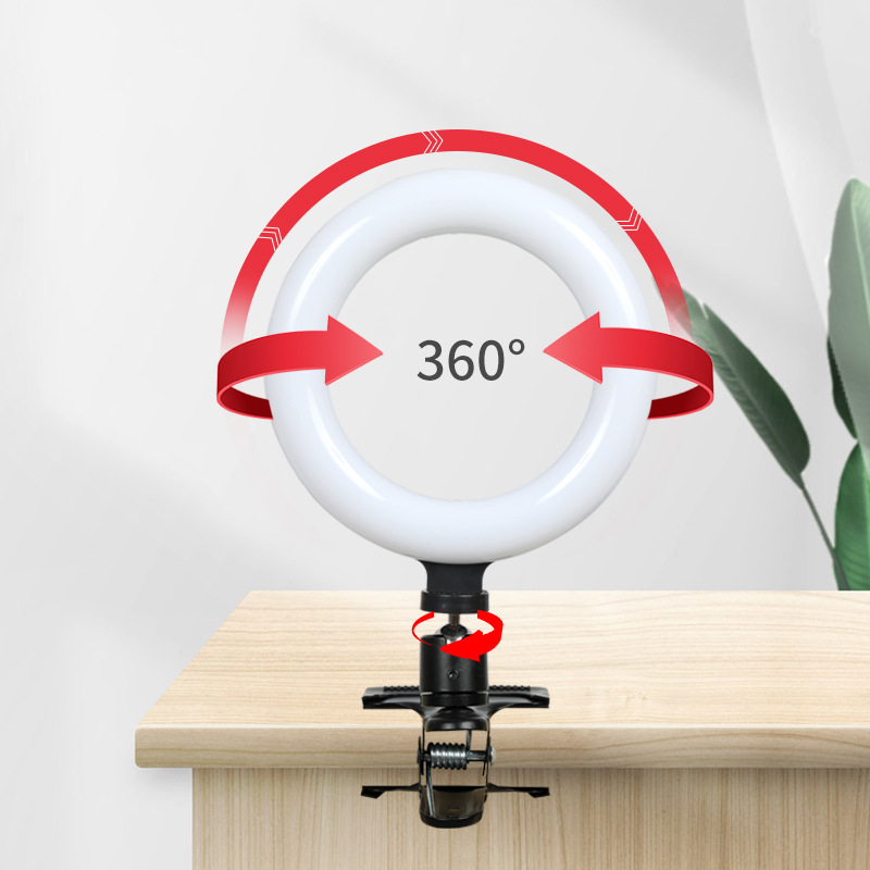 6寸大力夹补光灯 美颜金属夹子云台环形笔记本电脑视频会议补光灯