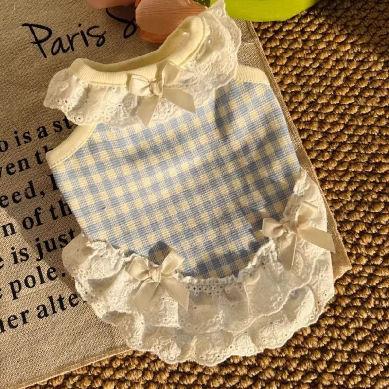 宠物狗狗猫咪衣服夏季薄款小型幼犬泰迪比熊约克夏蝴蝶结花边背心