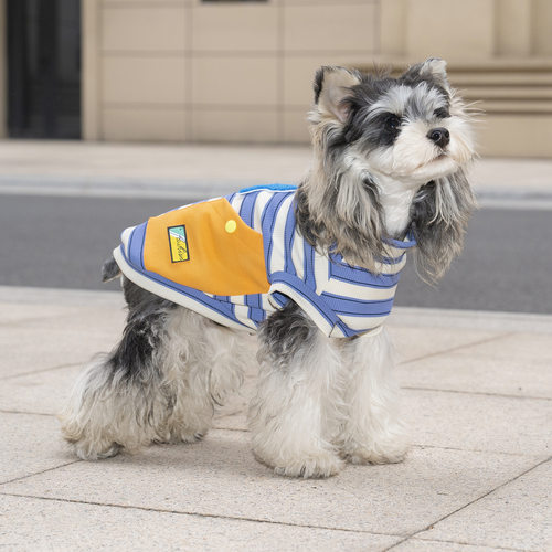 狗狗衣服R字侧口袋条纹T恤春夏季薄款小型犬两脚衣服宠物服饰