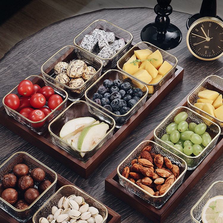 水果盘客厅家用玻璃茶点茶几零食干果糖果小吃碟点心摆放坚果分格