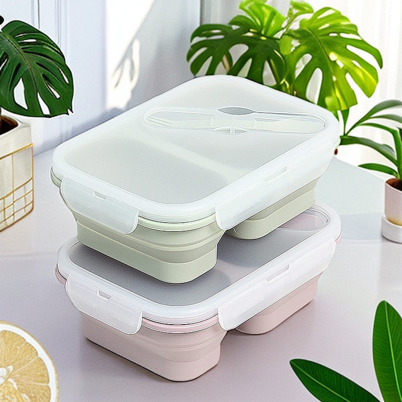 硅胶饭盒微波炉专用分格饭盒上班族带饭盒户外可折叠便当保鲜盒子