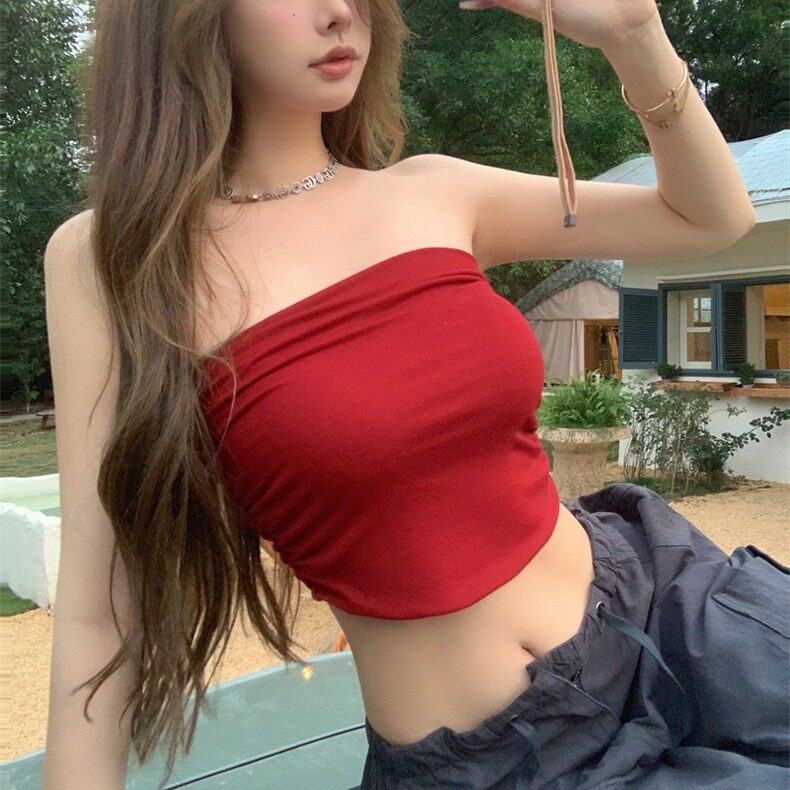 710#人棉性感裹胸小背心带胸垫休闲外穿修身显瘦小众美背百搭上衣