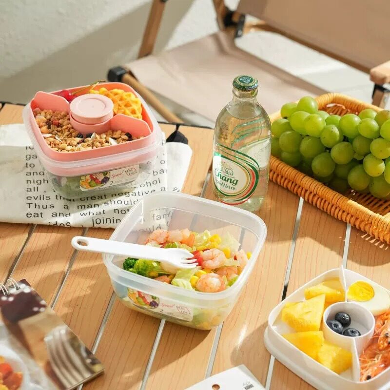 上班族减脂轻食沙拉饭盒食品级户外双层野餐盒带餐酱料水果便当盒