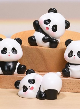 熊猫福福桌面小摆件可爱卡通熊猫公仔汽车中控台装饰车载摆件礼品