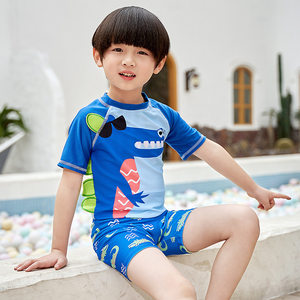 亦浪儿童泳衣男童宝宝分体三件套游泳衣 中小童防晒速干卡通泳装