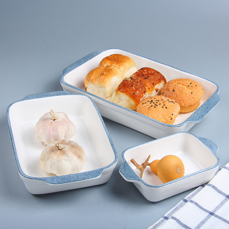 爱思家 陶瓷双耳烤盘长方形烤碗双耳焗饭盘 烘焙模具烤箱专用盘子
