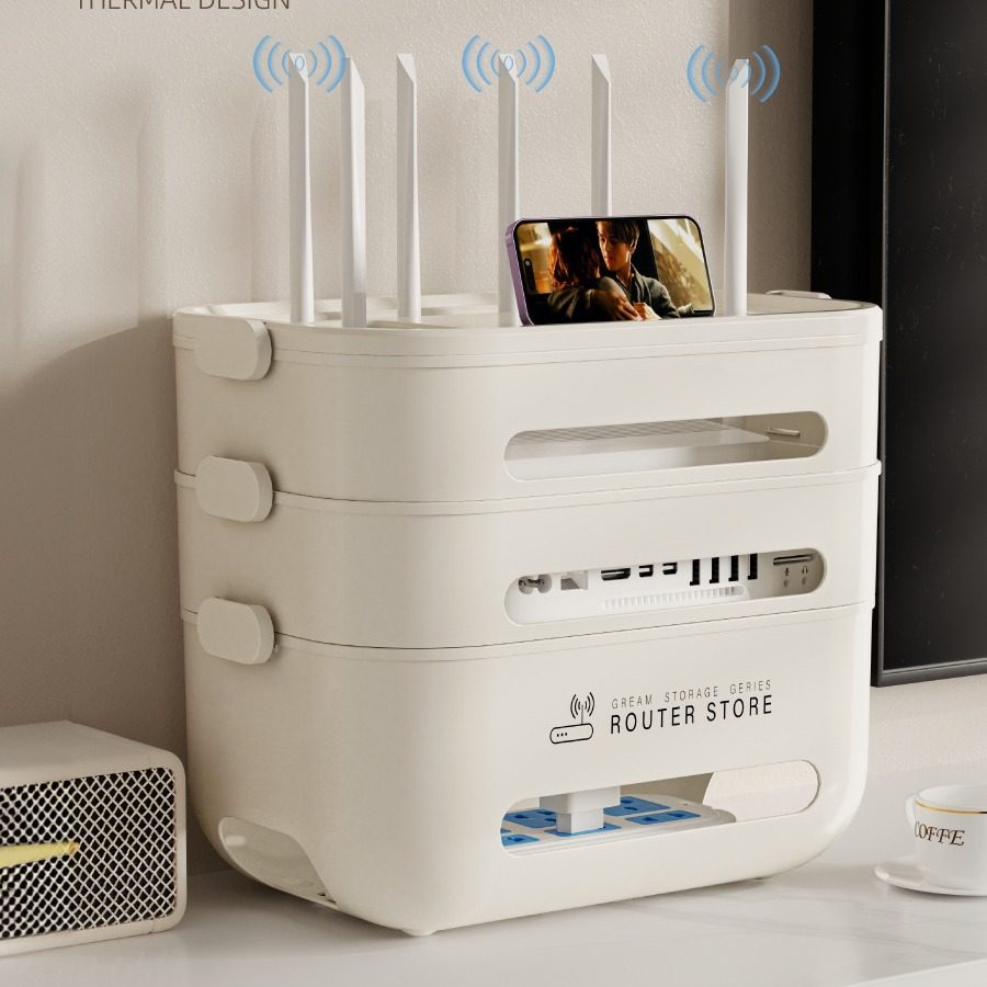 WiFi路由器收纳盒电视机顶盒置物架多层便捷奶油风插板整理储物盒