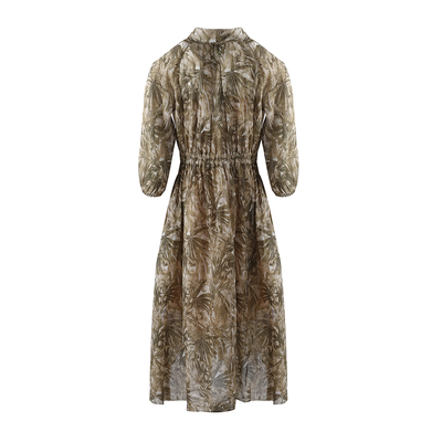 PESARO法式裹身裙印花连衣裙翻领长袖收腰中长款复古裙5109-2033