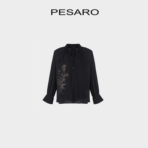 PESARO立领刺绣桑蚕丝衬衫女