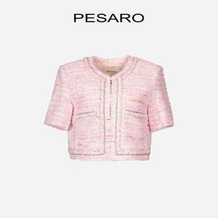 優(yōu)雅氣質(zhì)設(shè)計感粗花呢珠鏈重工短款 PESARO黃蕙玲女裝 春季 時尚 外套