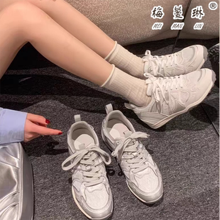 女鞋 韩系气质蕾丝拼接休闲运动鞋 双网面透气小白鞋 梅蔓琳春秋季